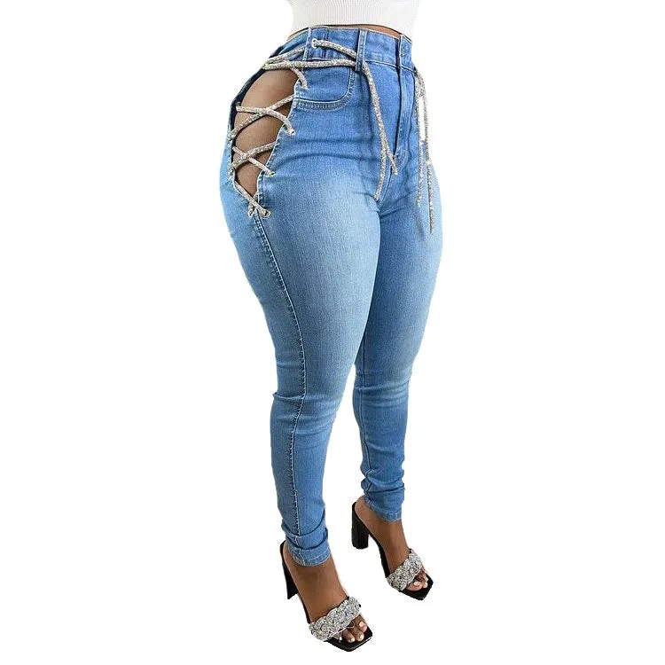 10615-SW5 2021 design plus size bandage ladies jeans for women clothing sehe fashion