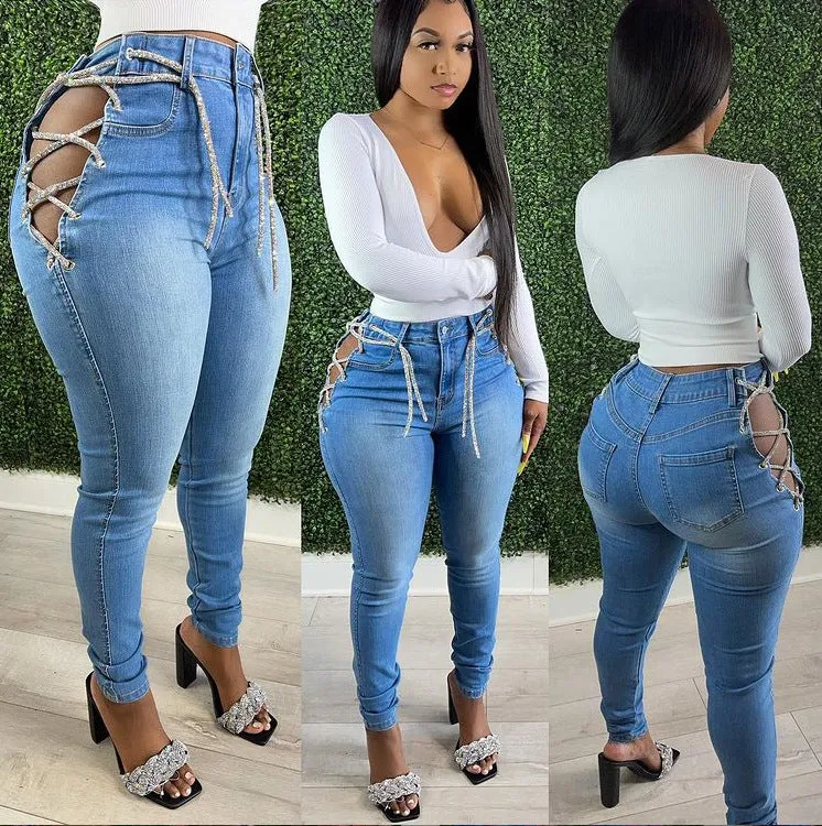 10615-SW5 2021 design plus size bandage ladies jeans for women clothing sehe fashion