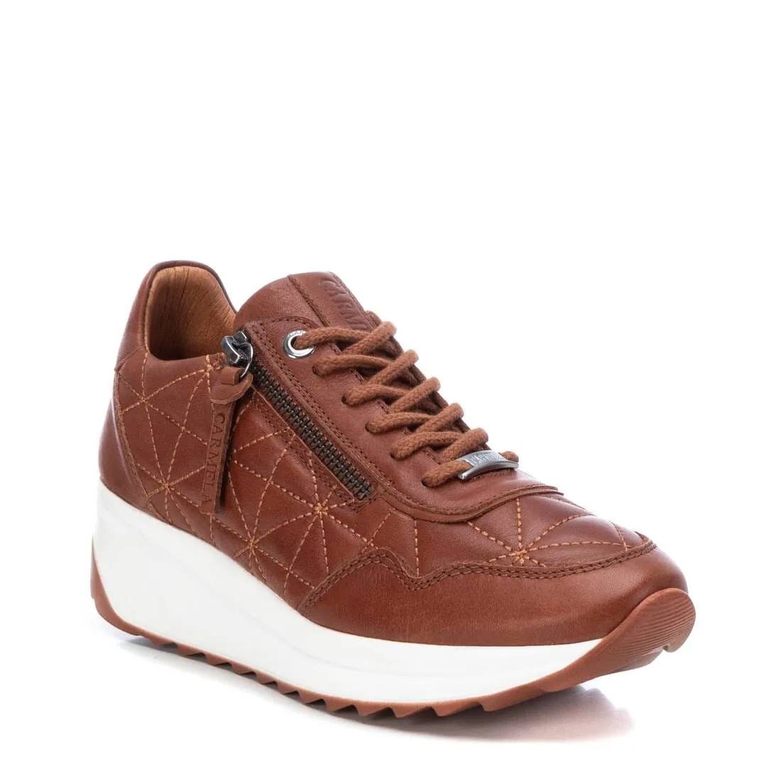 160209 Spanish Leather sneakers with quilted detail & cushion sole in Tan