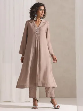 2 pc SET - Fawn Kurta and Pyjama with Pearl Embroidery