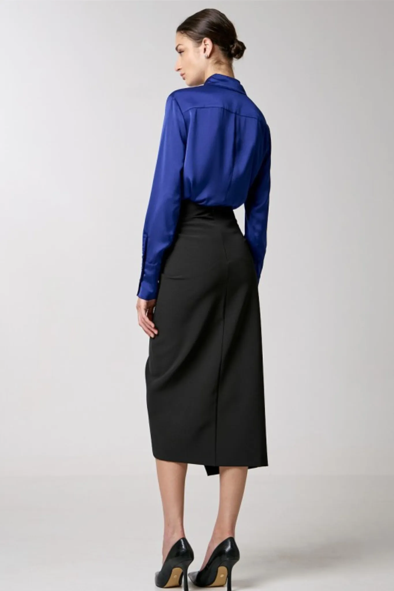 Access Black Wrap Skirt With Side Gathering