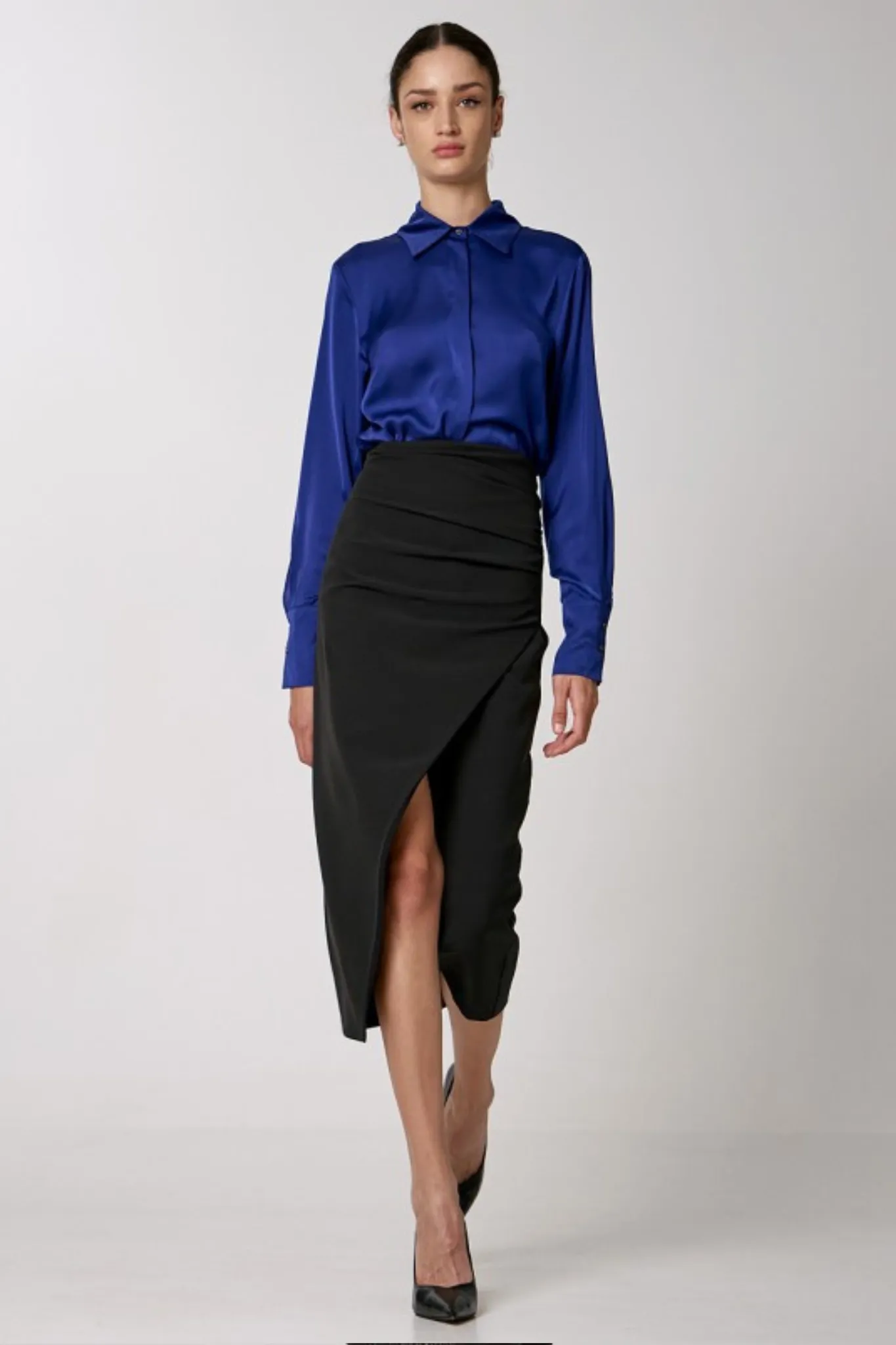 Access Black Wrap Skirt With Side Gathering