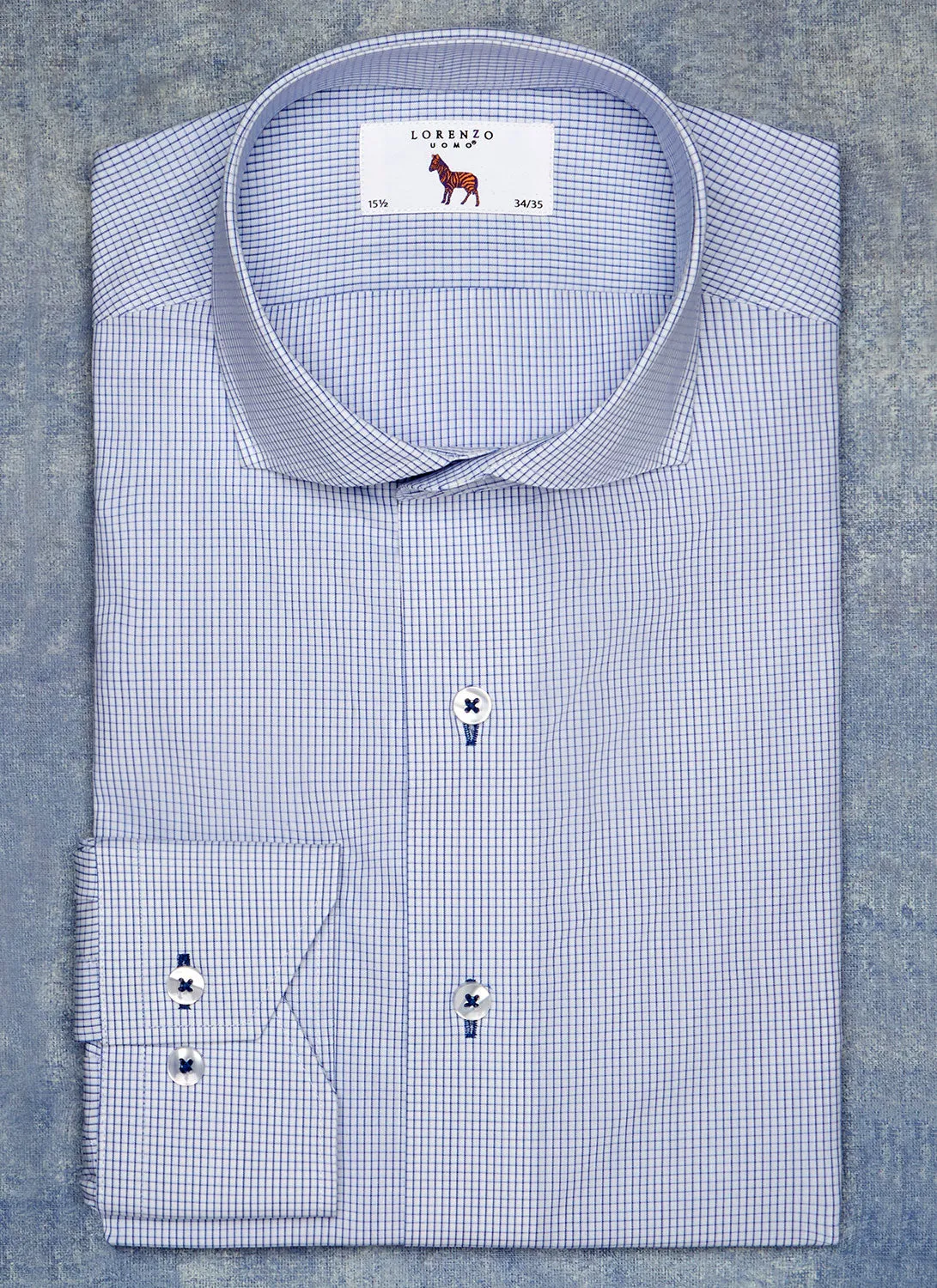 Alexander in Blue Mini Windowpane Shirt