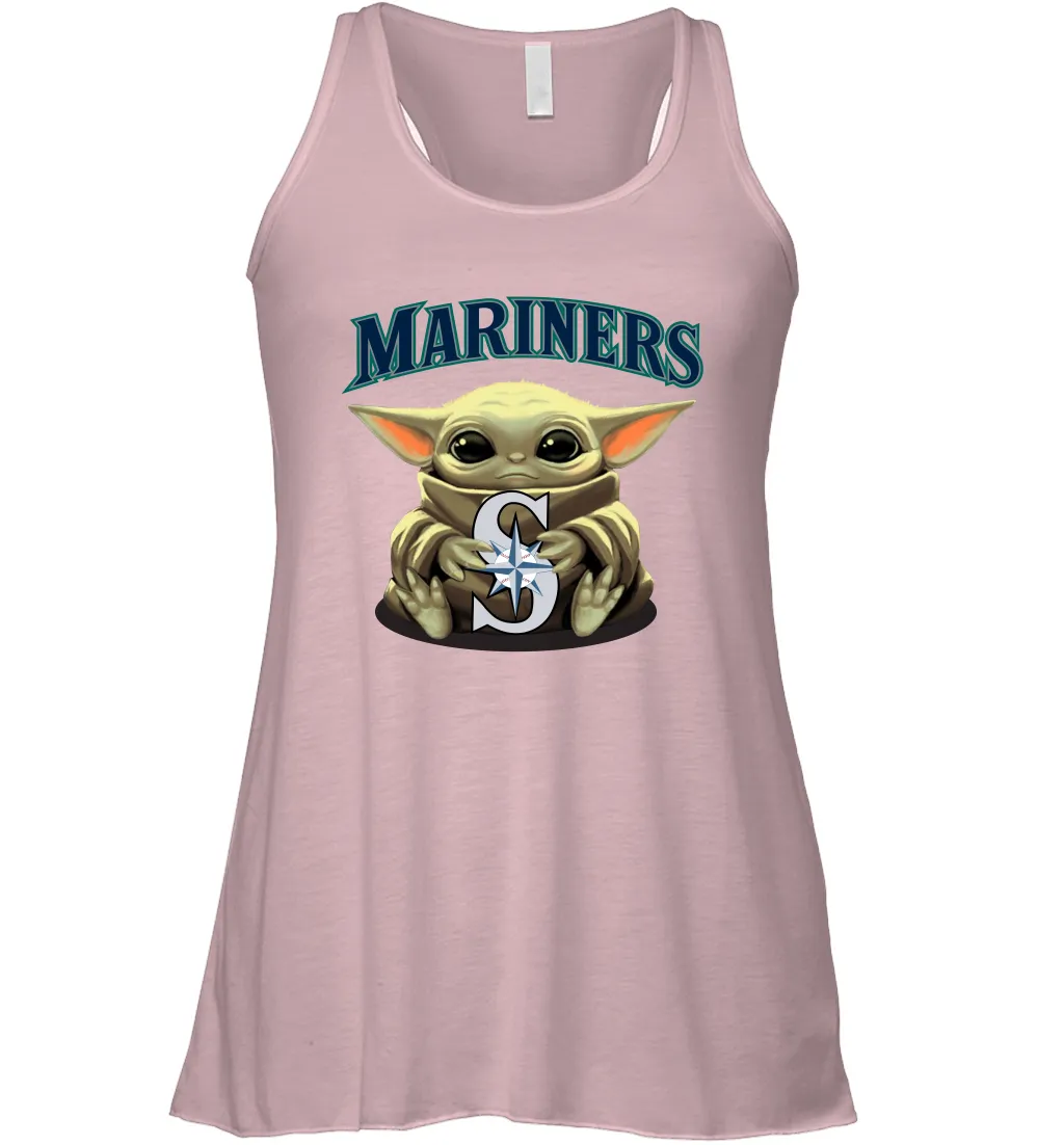 Baby Yoda Hugs Loves The Seattle Mariners Baseball Womens Racerback Tank Top