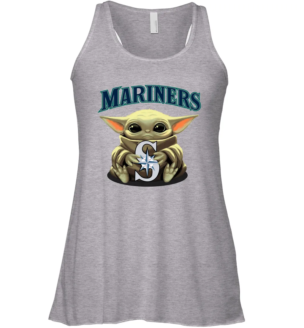 Baby Yoda Hugs Loves The Seattle Mariners Baseball Womens Racerback Tank Top