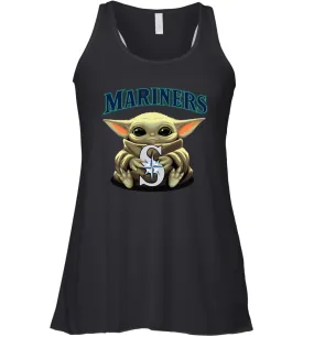 Baby Yoda Hugs Loves The Seattle Mariners Baseball Womens Racerback Tank Top