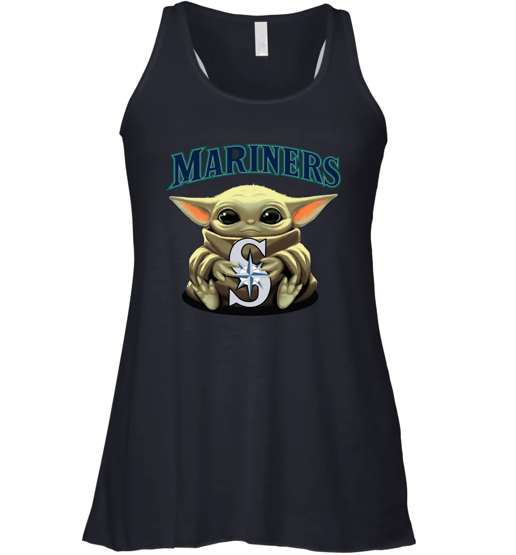 Baby Yoda Hugs Loves The Seattle Mariners Baseball Womens Racerback Tank Top