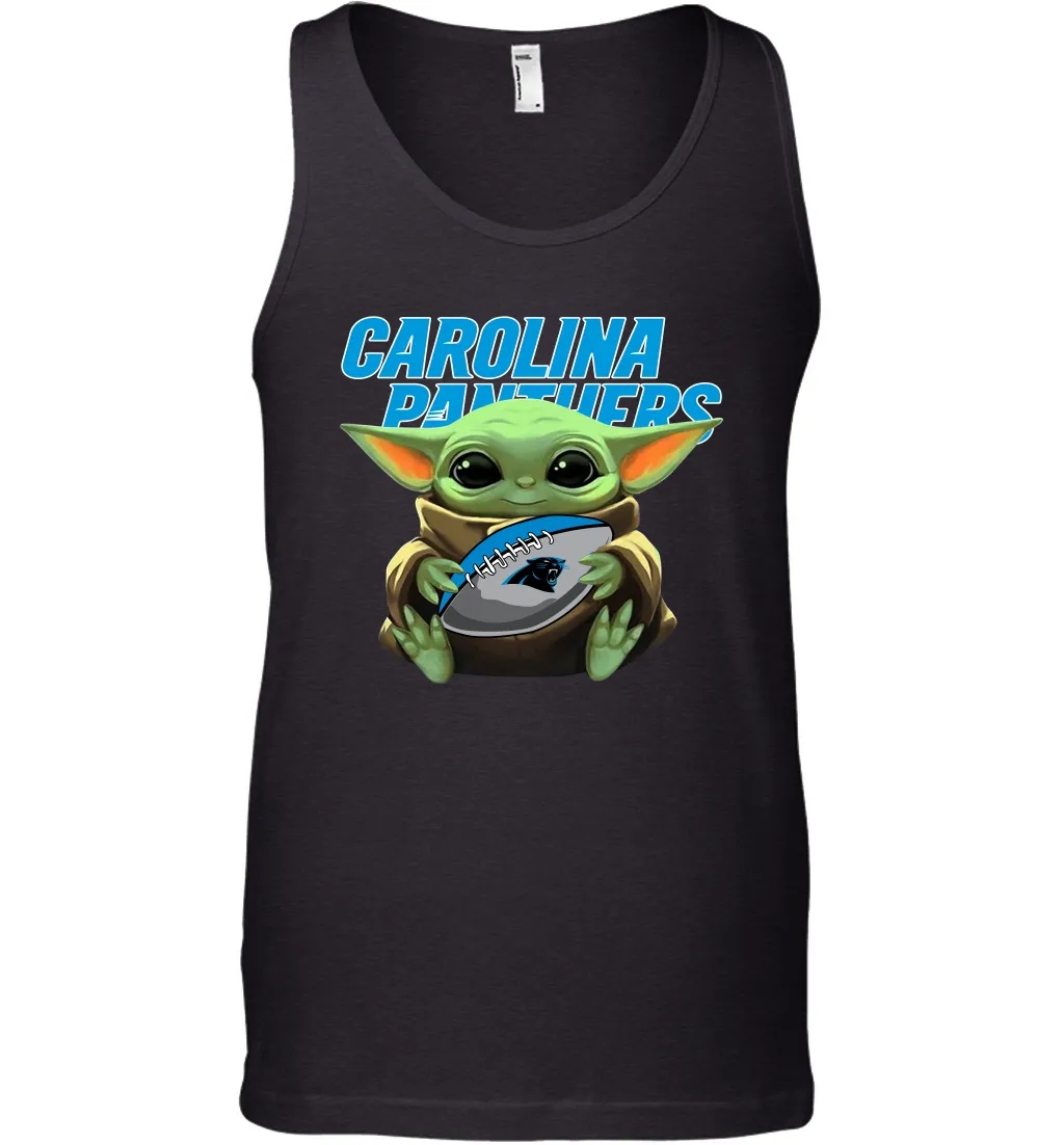 Baby Yoda Loves The Carolina Panthers Star Wars Baby Yoda Hugs Panthers NFL Mens Tank Top