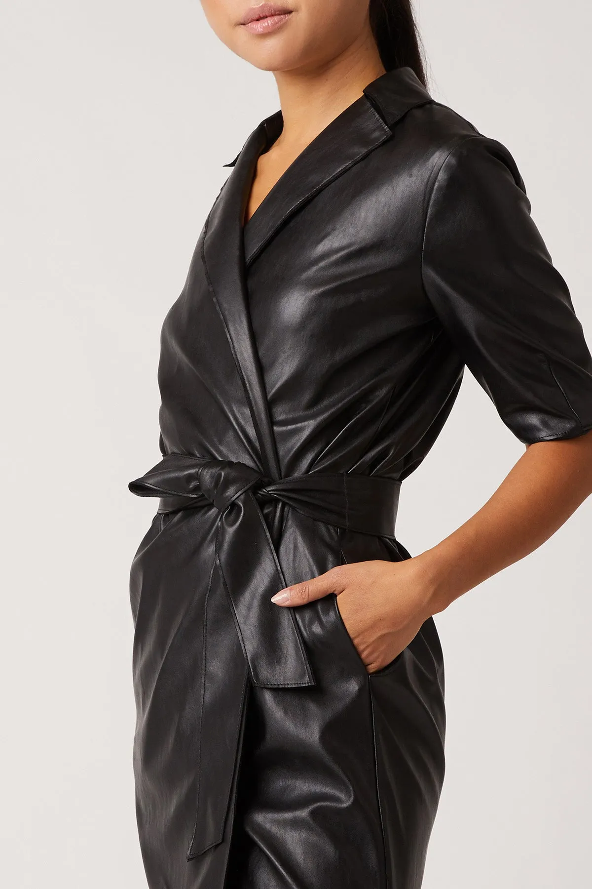 Bailey 44 Robin Vegan Leather Mini Trench Dress in Black