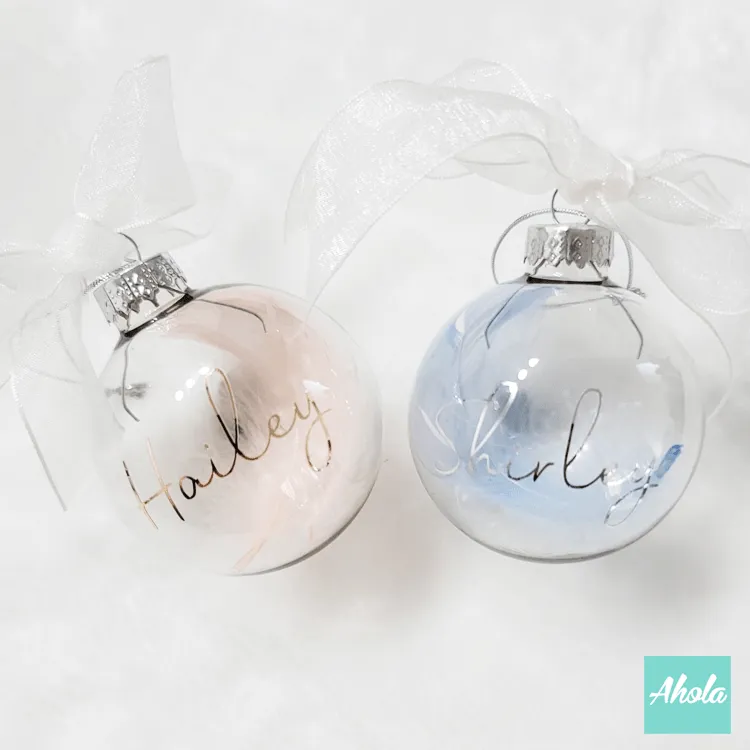 【Bell】6cm Personalized Christmas Glass Ball ornament with feathers 羽毛聖誕樹裝飾玻璃球