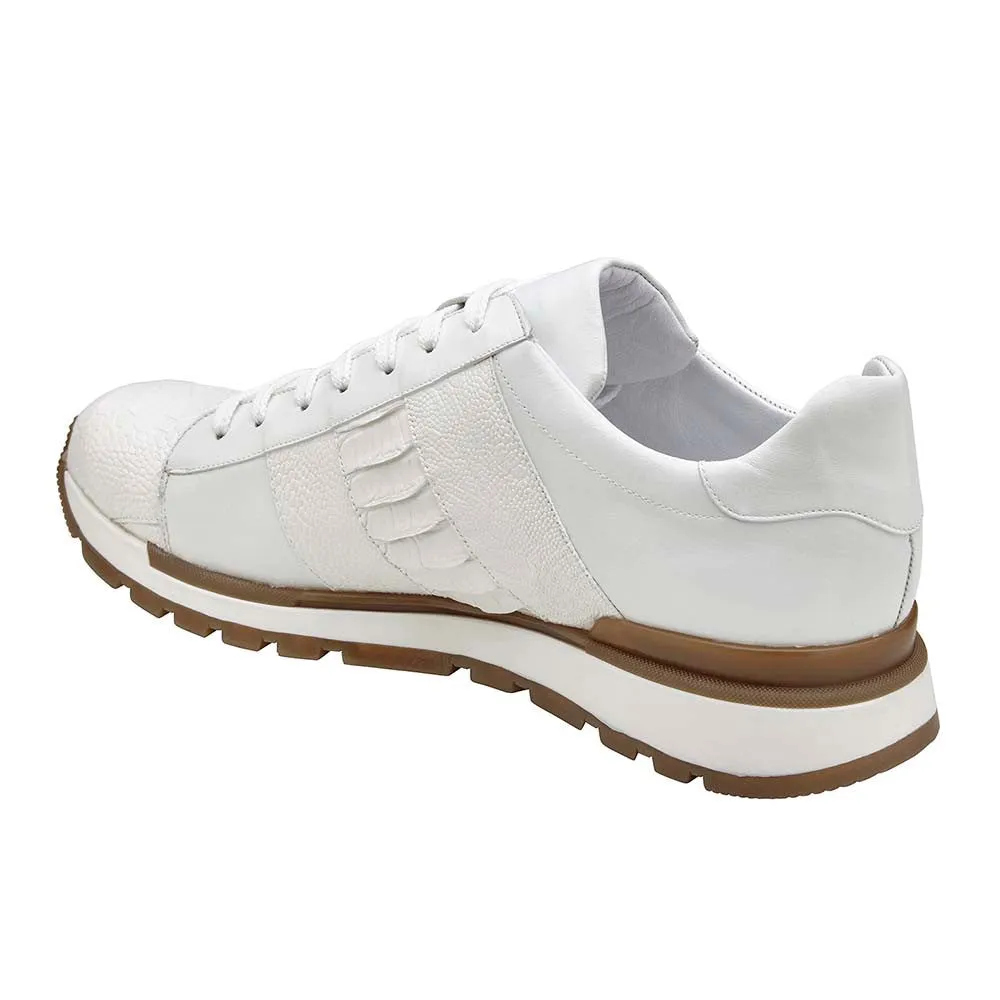 Belvedere Blake Men's White Elegance Exotic Ostrich/Calf-Skin Leather Sneakers