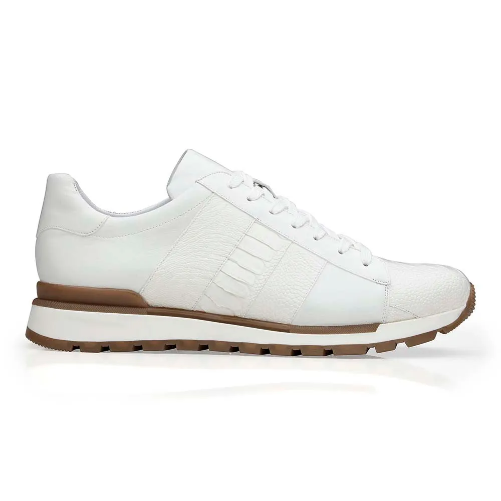 Belvedere Blake Men's White Elegance Exotic Ostrich/Calf-Skin Leather Sneakers