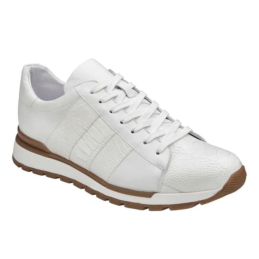 Belvedere Blake Men's White Elegance Exotic Ostrich/Calf-Skin Leather Sneakers