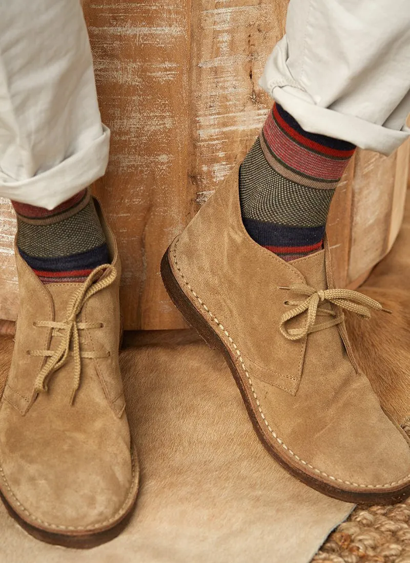 Big and Tall Merino Wool Oxford Mille Stripe Sock in Olive