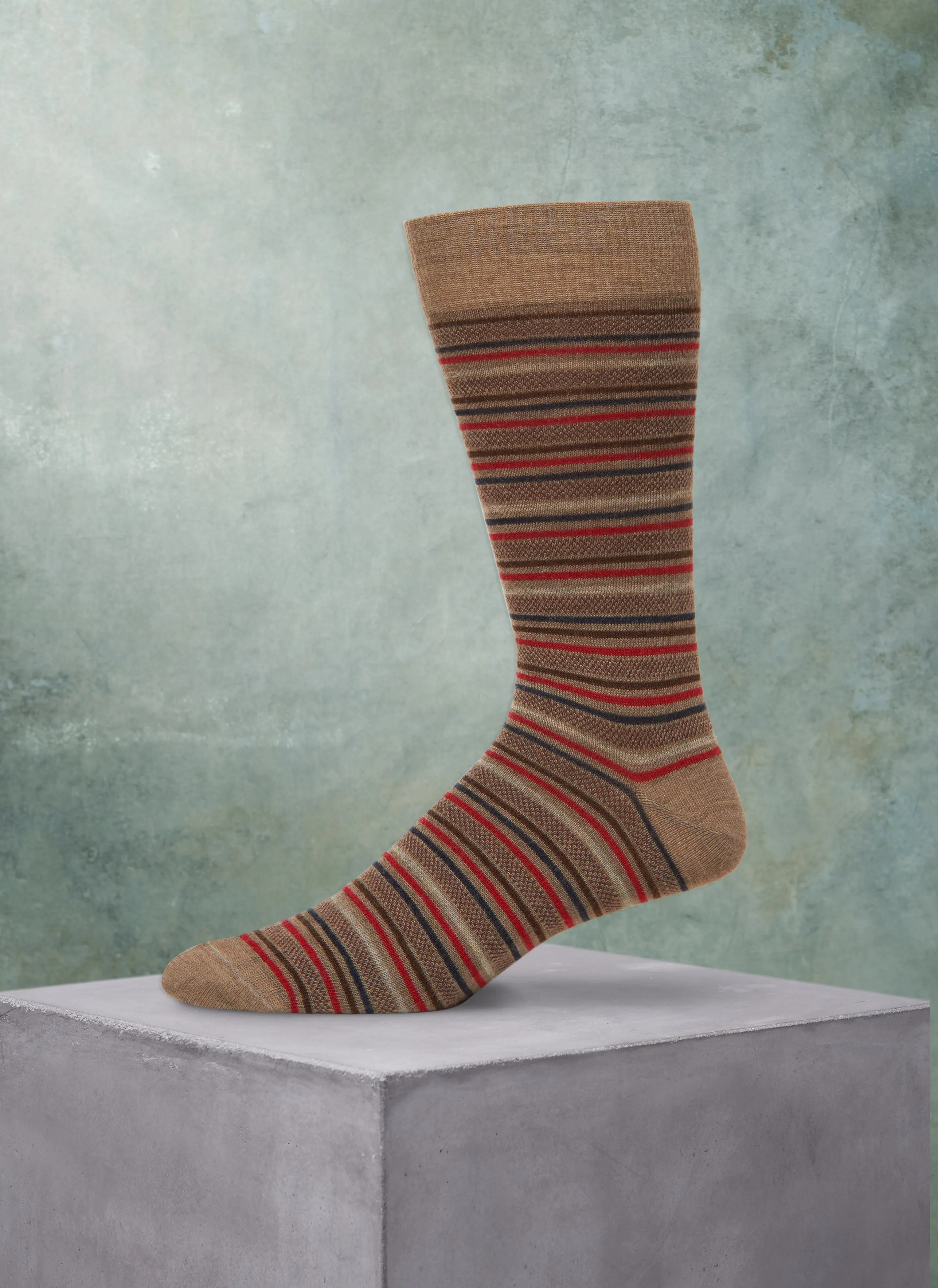 Big and Tall Merino Wool Oxford Stripe Sock in Taupe