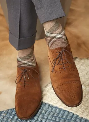 Big and Tall Merino Wool Plaid Sock in Taupe