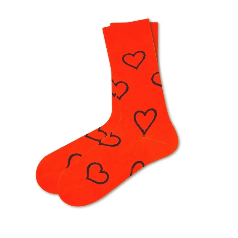 Big Heart Colorful fun patterned organic novelty orange crew socks