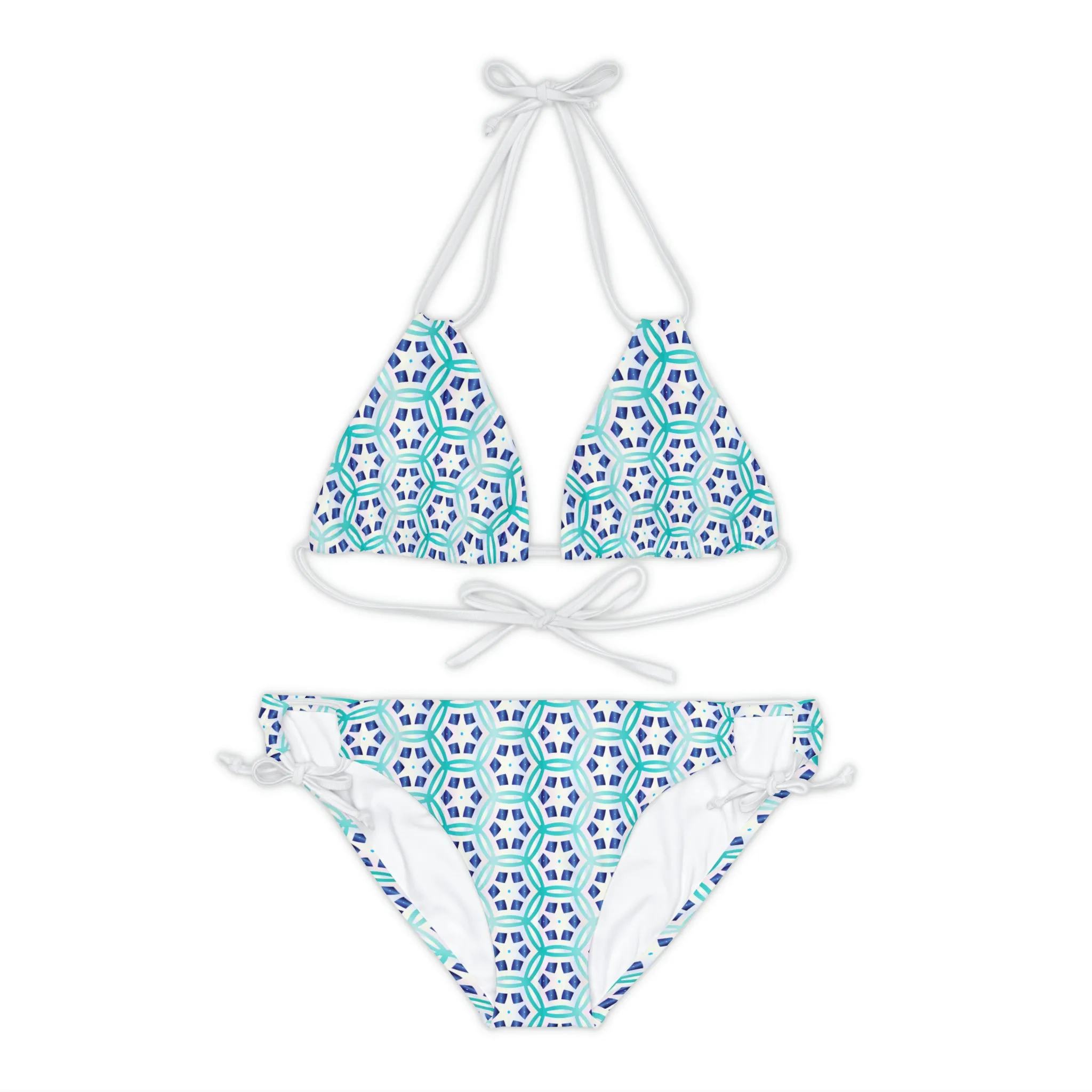 Blue Hexagon Strappy Bikini Set