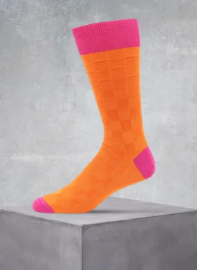 Bright Basketweave Sock in Orange and Pink