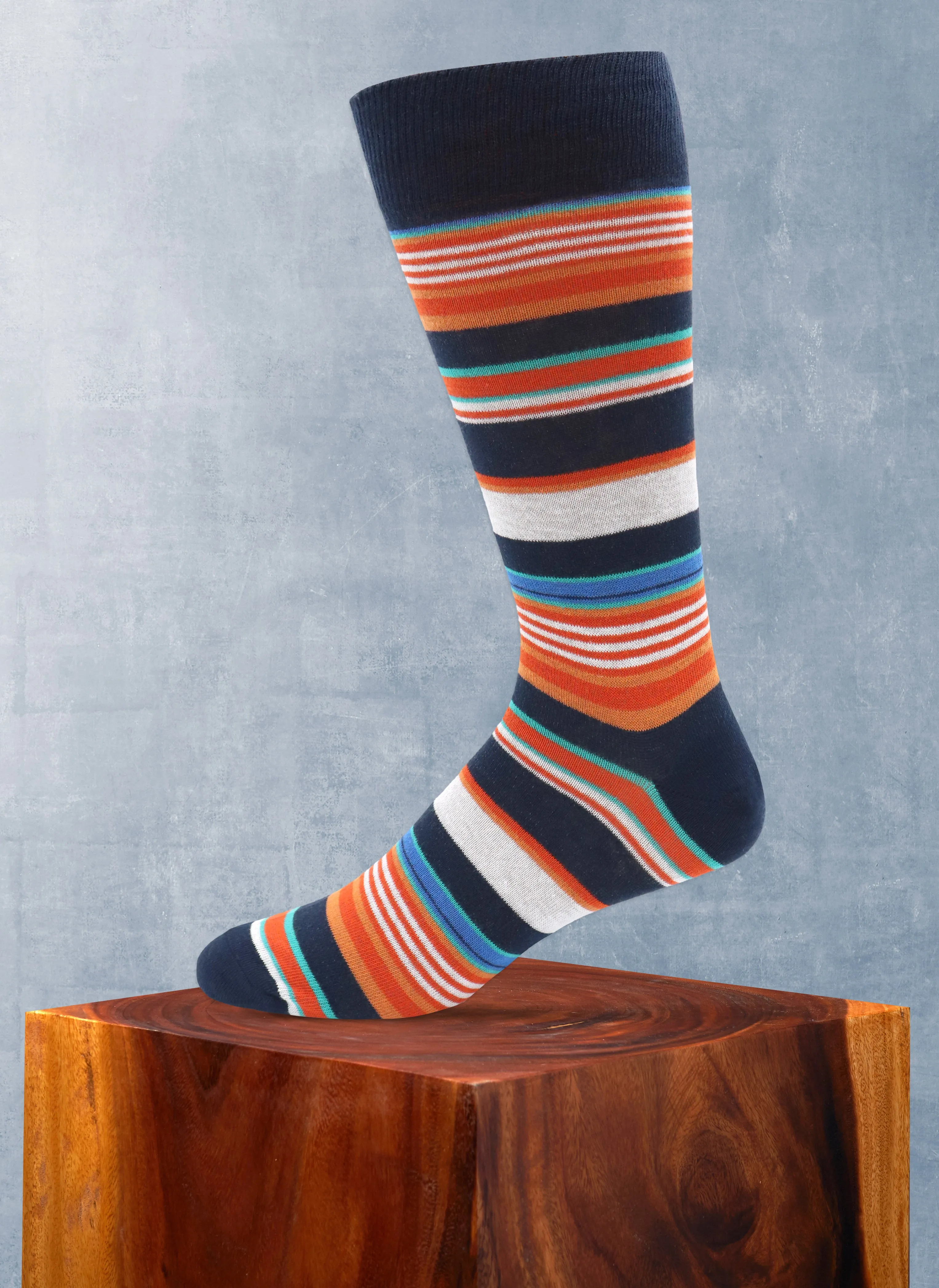 Bright Multi Stripe Sock in Navy