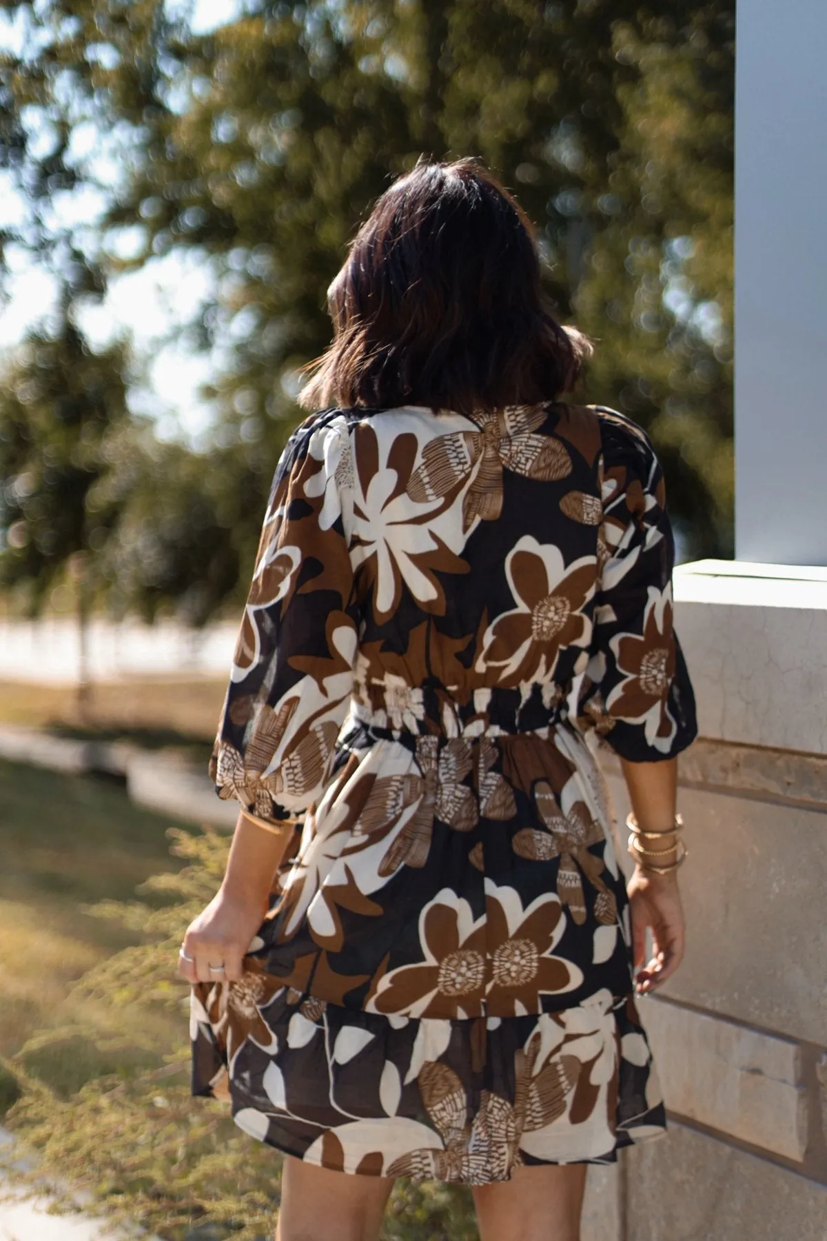 Brown Print Smocked Mini Dress - FINAL SALE