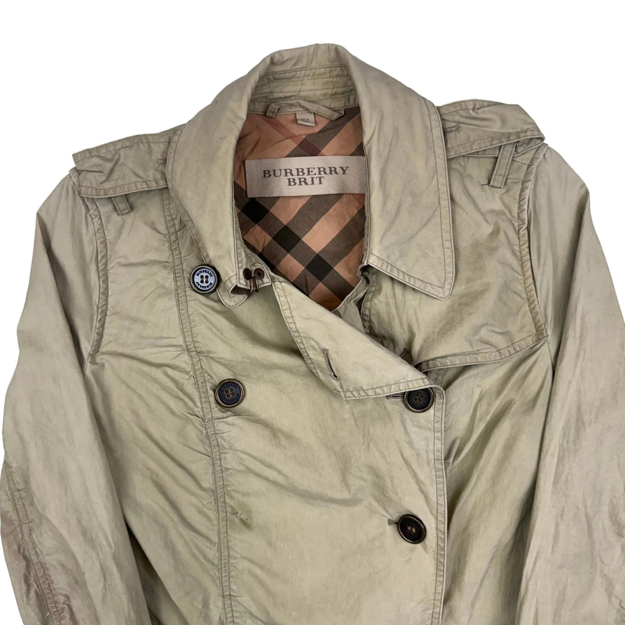 Burberry Brit Double-Breasted Short Trench Coat Utility Jacket Beige