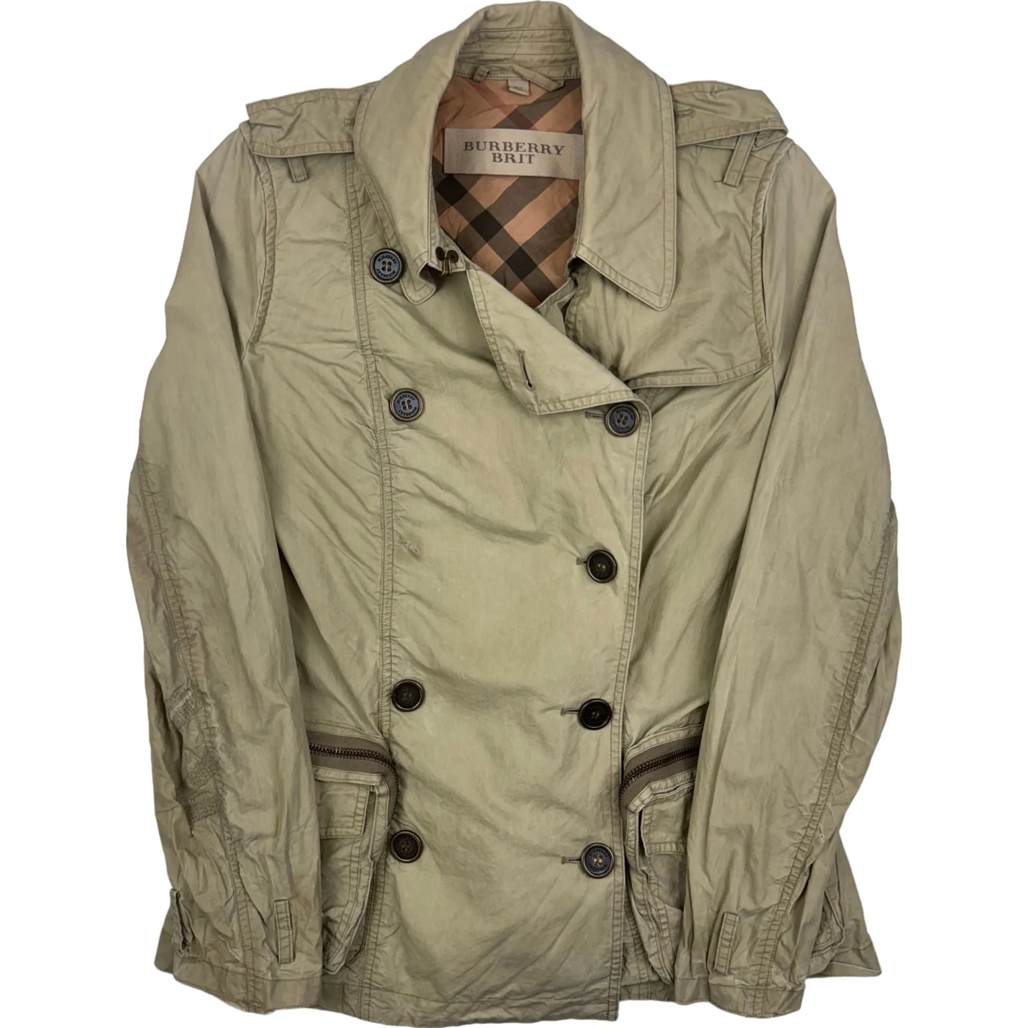 Burberry Brit Double-Breasted Short Trench Coat Utility Jacket Beige