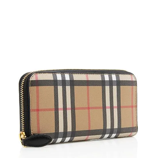 Burberry Vintage Check Leather Zip Around Wallet