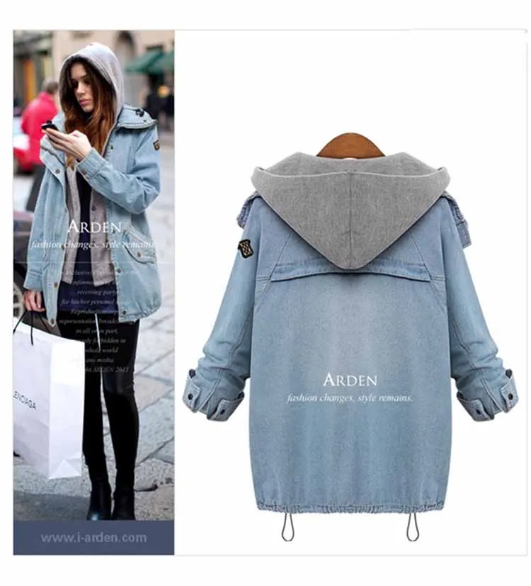 Casual Hooded Vest Two Piece Trench Button Up Denim Windbreaker