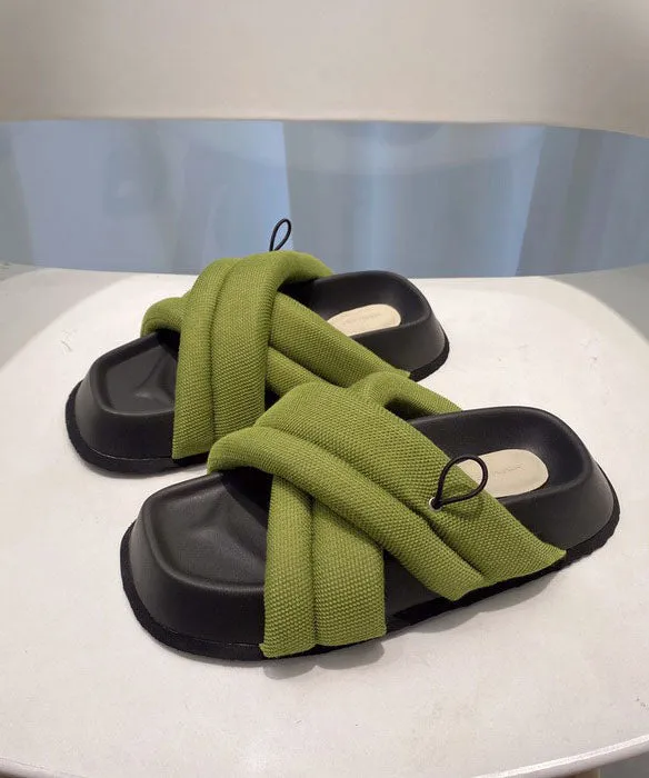 Chic Splicing Platform Green Breathable Mesh Slide Sandals