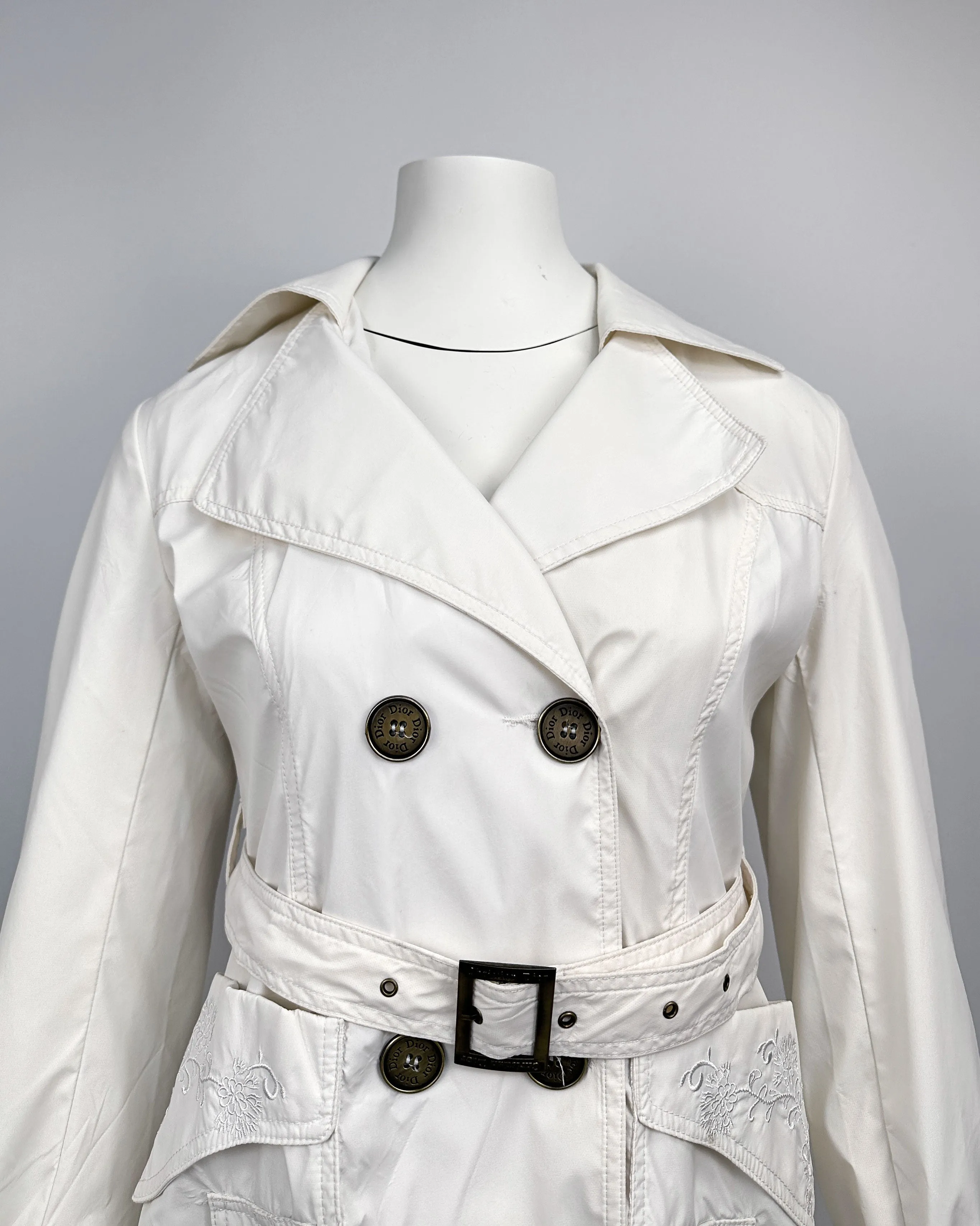 Christian Dior White Belted Trench Coat 1990's