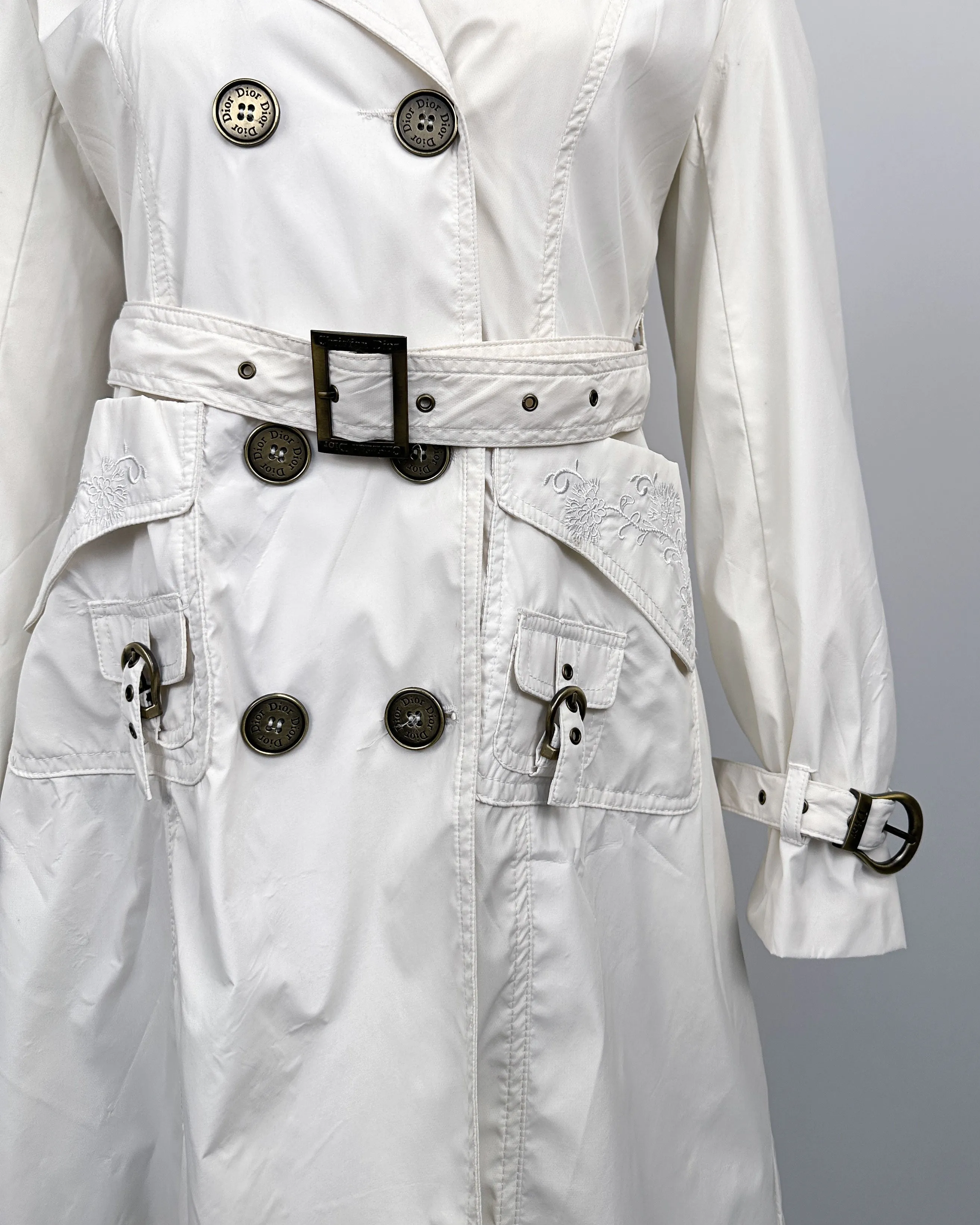 Christian Dior White Belted Trench Coat 1990's