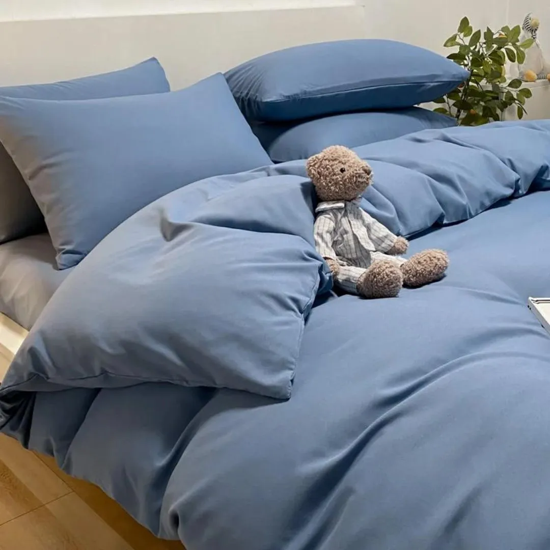 Conjunto de Roupa de Cama Nórdica em Algodão 100% - Luxo e Conforto - Azul