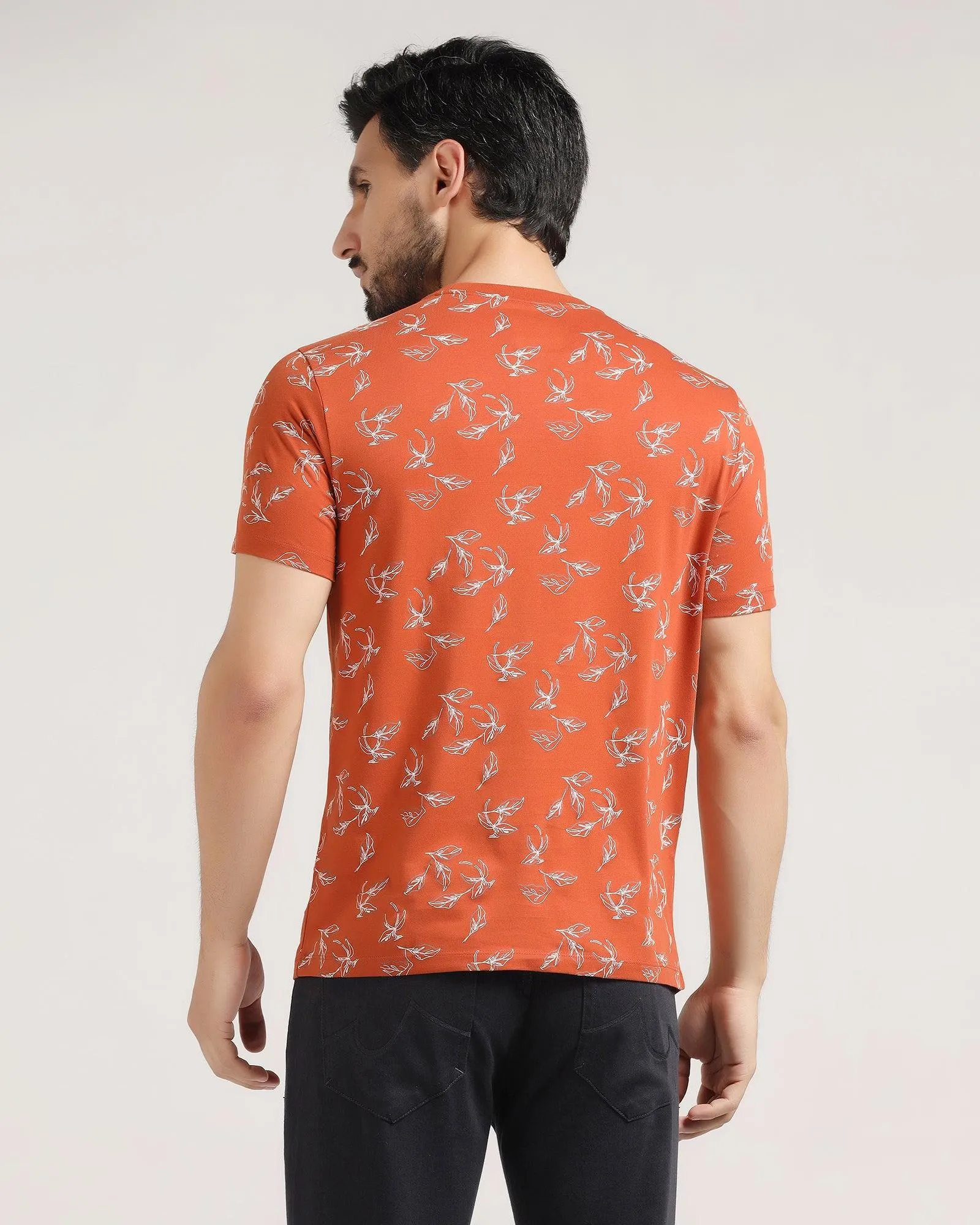 Crew Neck Rust Orange Printed T-Shirt - Kiwi