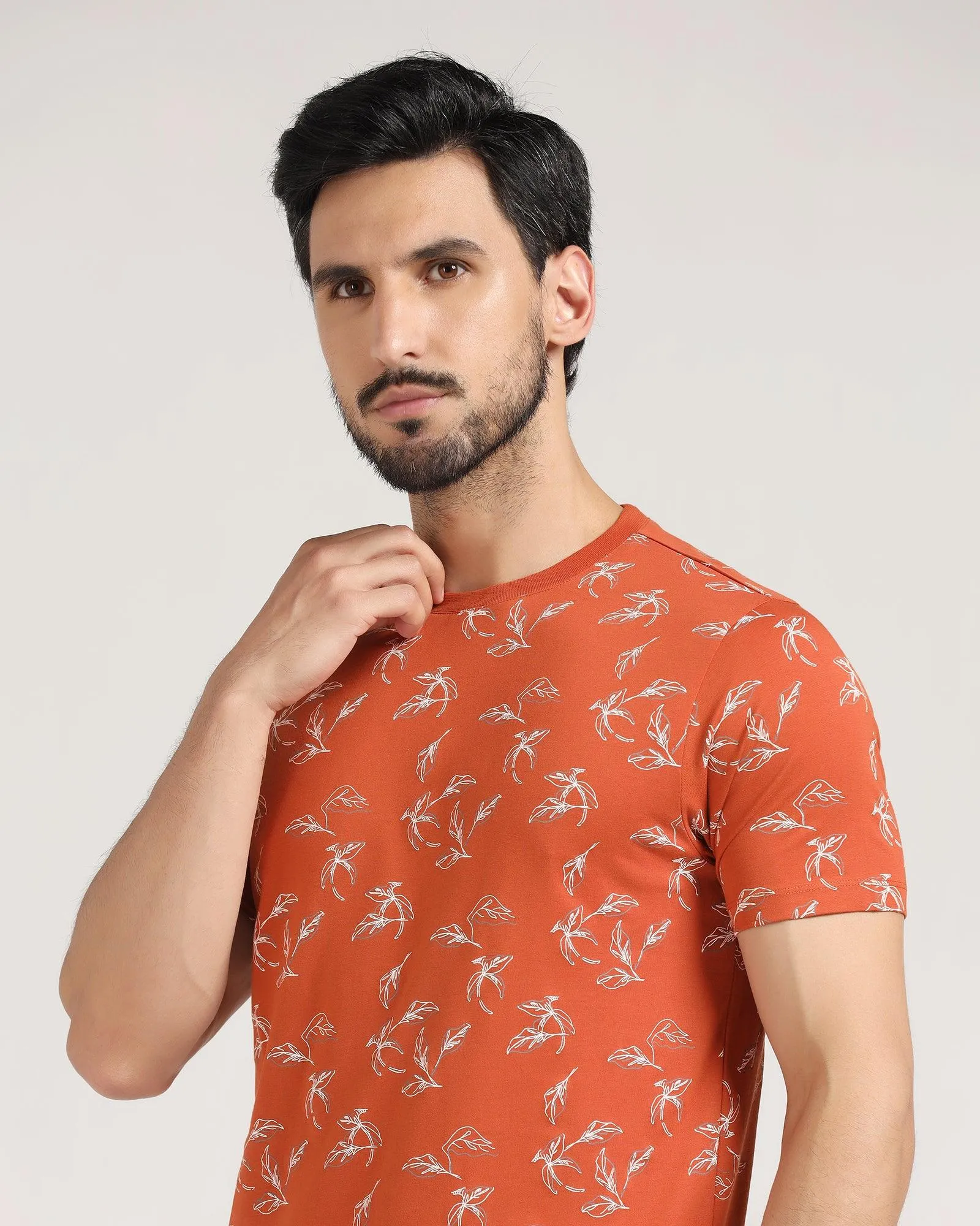 Crew Neck Rust Orange Printed T-Shirt - Kiwi