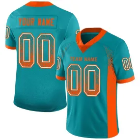 Custom Aqua Orange-White Mesh Drift Fashion Football Jersey