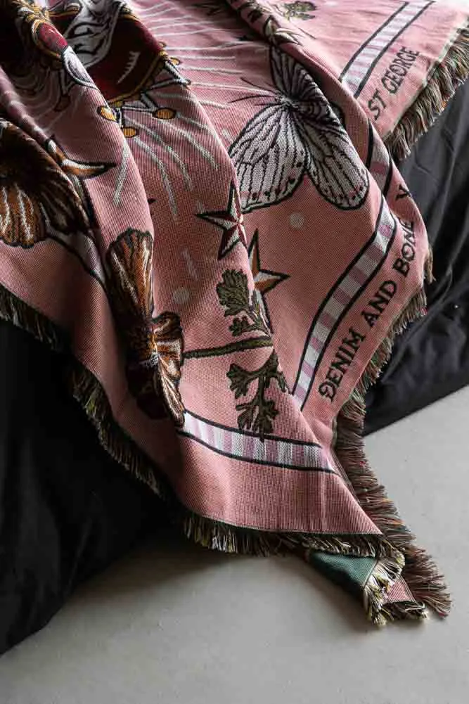 Denim & Bone Pink Loved Woven Cotton Throw