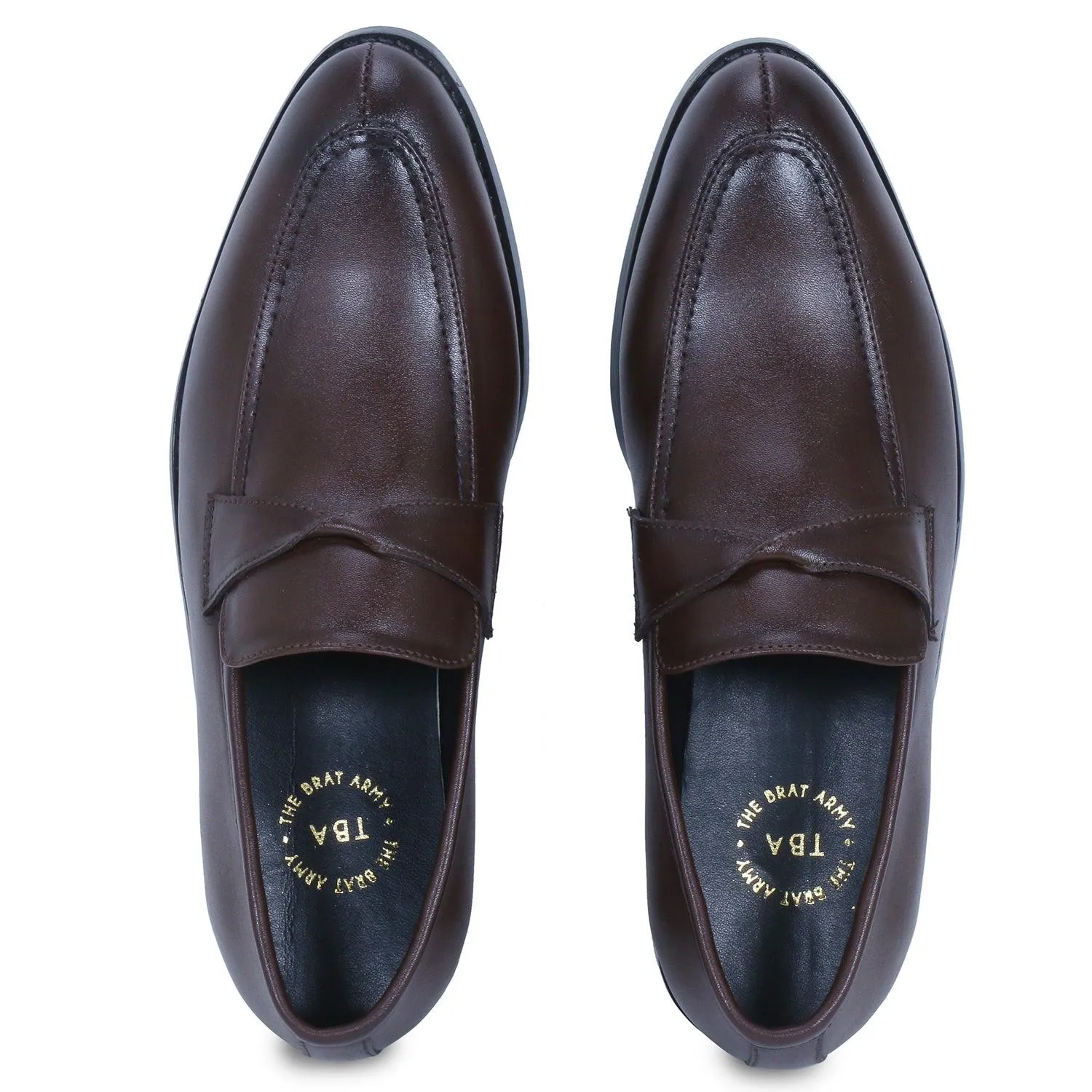 Derby Brown Twisted Strap Loafers.