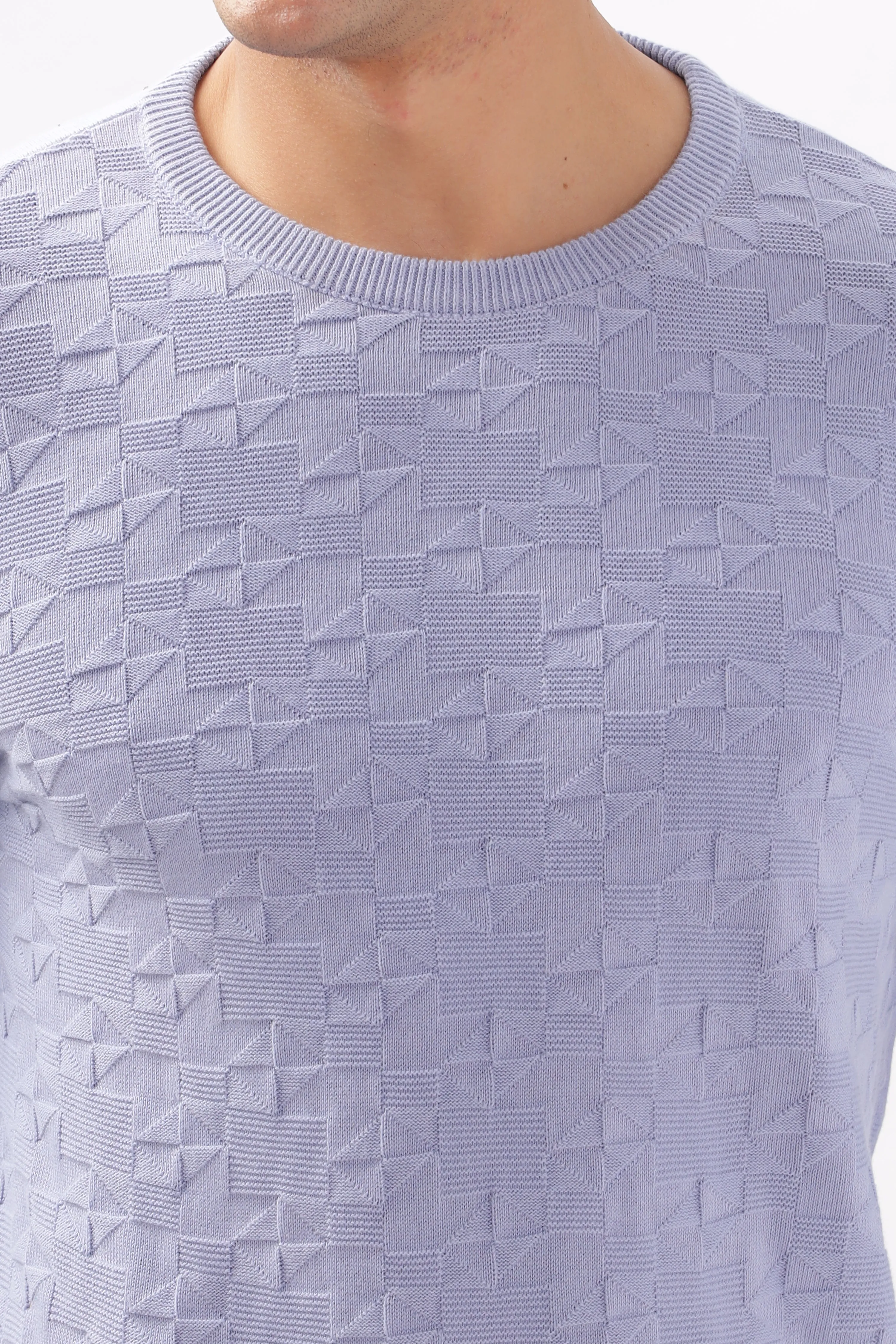 Diamond Knitted Pastle Purple Full-Sleeve T-Shirt