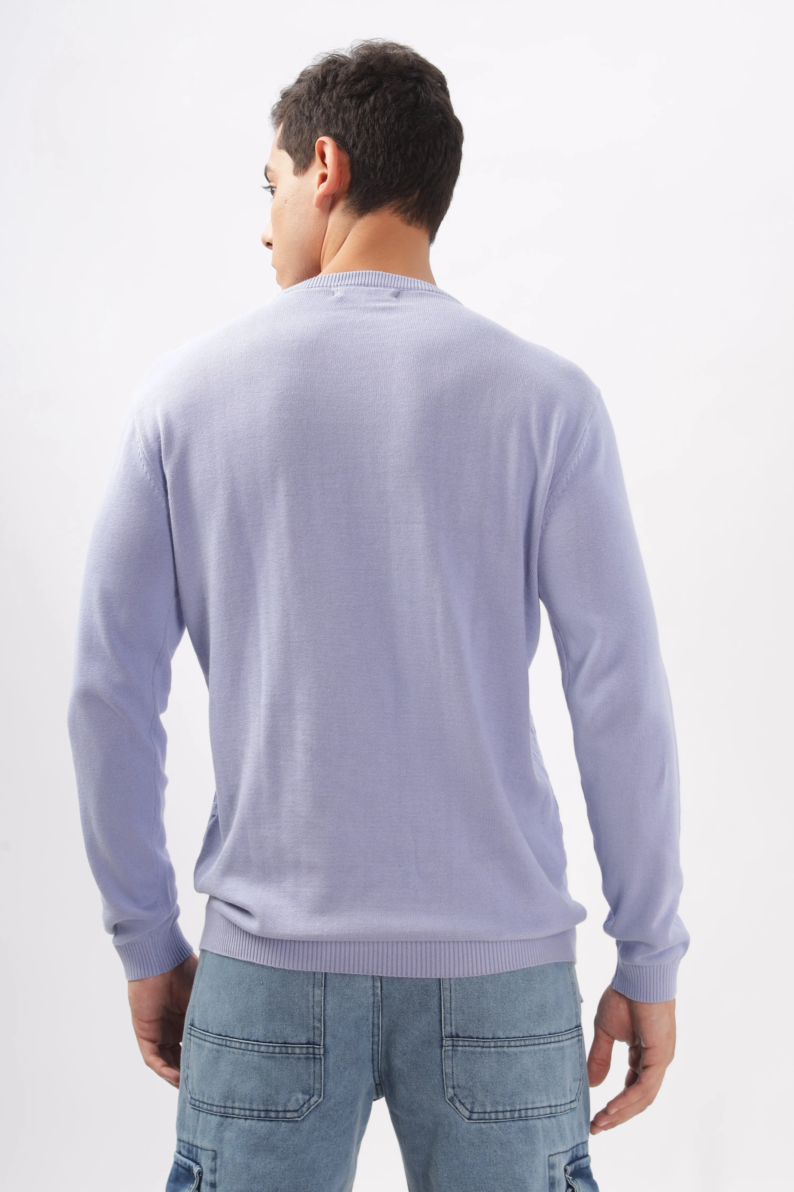 Diamond Knitted Pastle Purple Full-Sleeve T-Shirt