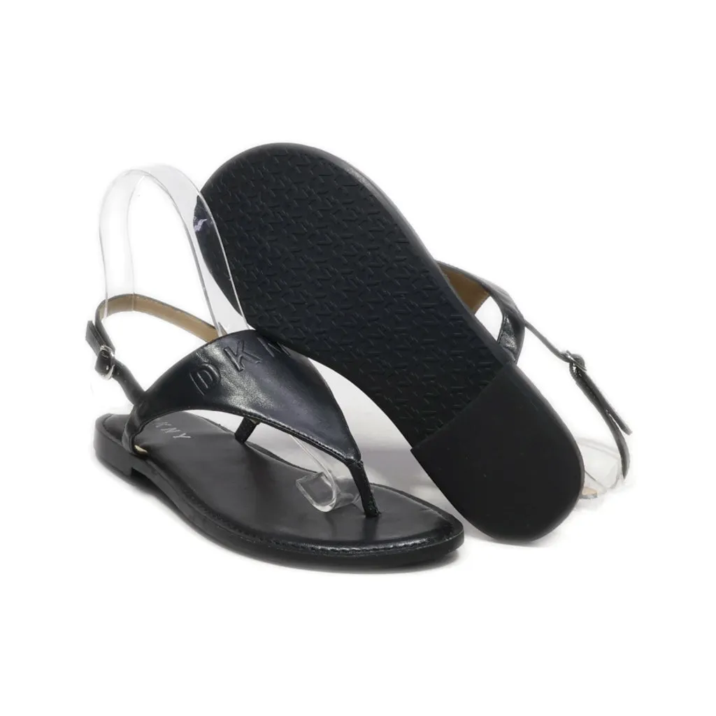 Dkny Flat Sandals Leather Black Colour For Women