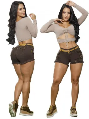 DM Shapewear Brown Shag push up jean shorts