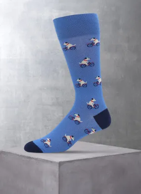 Dog On Bicycle Sock in Blue