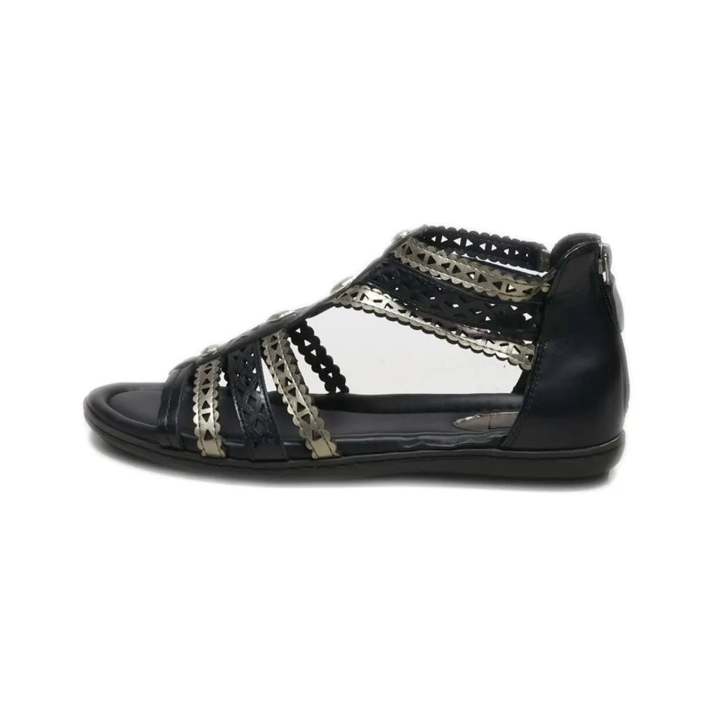 Easy Street Flat Sandals Leather Black Colour For Women