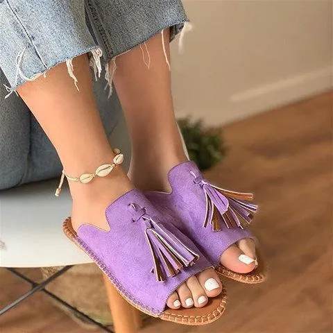 Fringe slide sandals chic slip on sandals with tassels