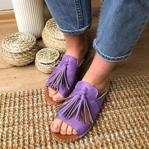 Fringe slide sandals chic slip on sandals with tassels