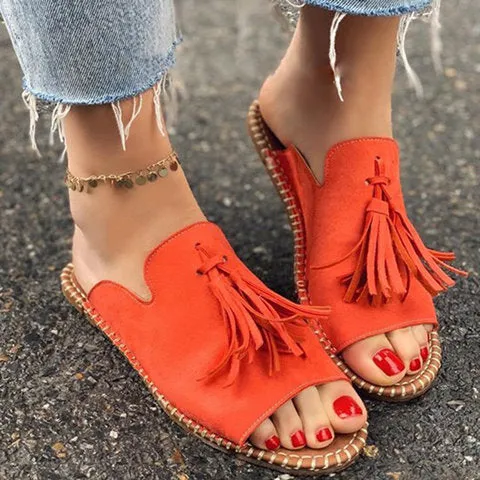 Fringe slide sandals chic slip on sandals with tassels