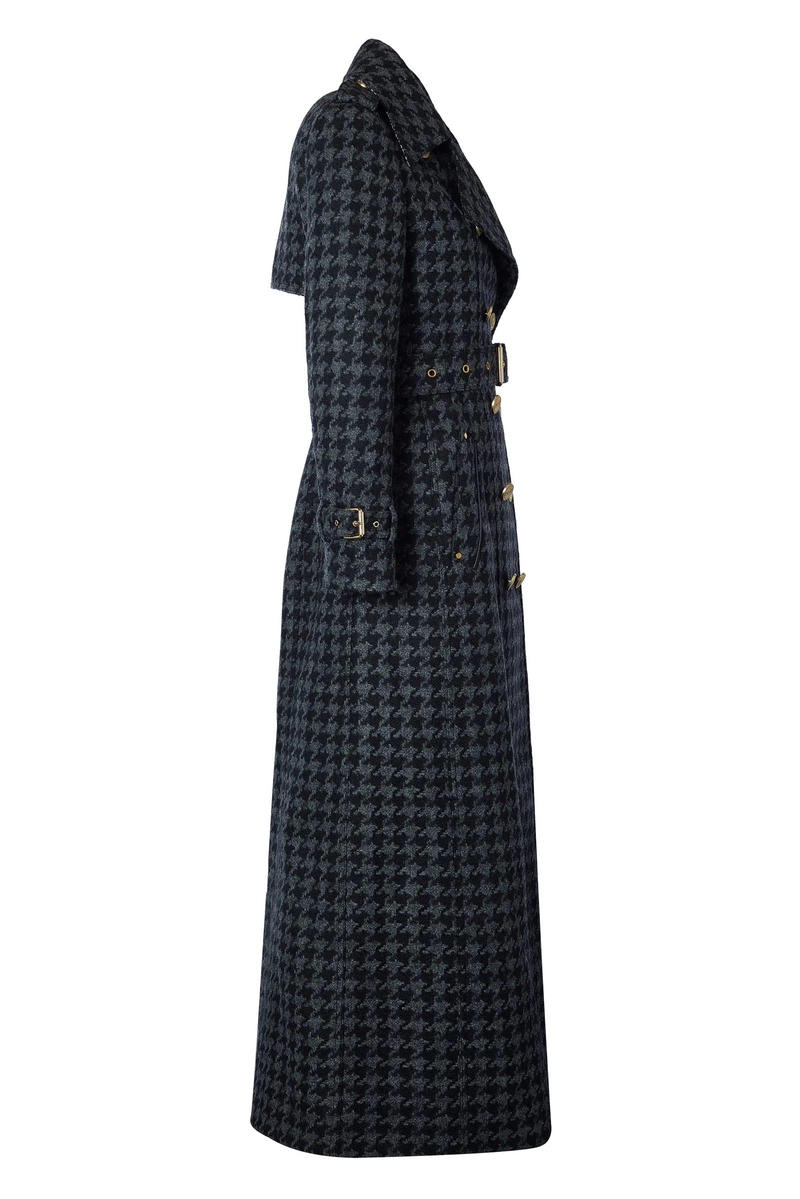 Full Length Chelsea Trench Coat (Large Scale Charcoal Houndstooth)