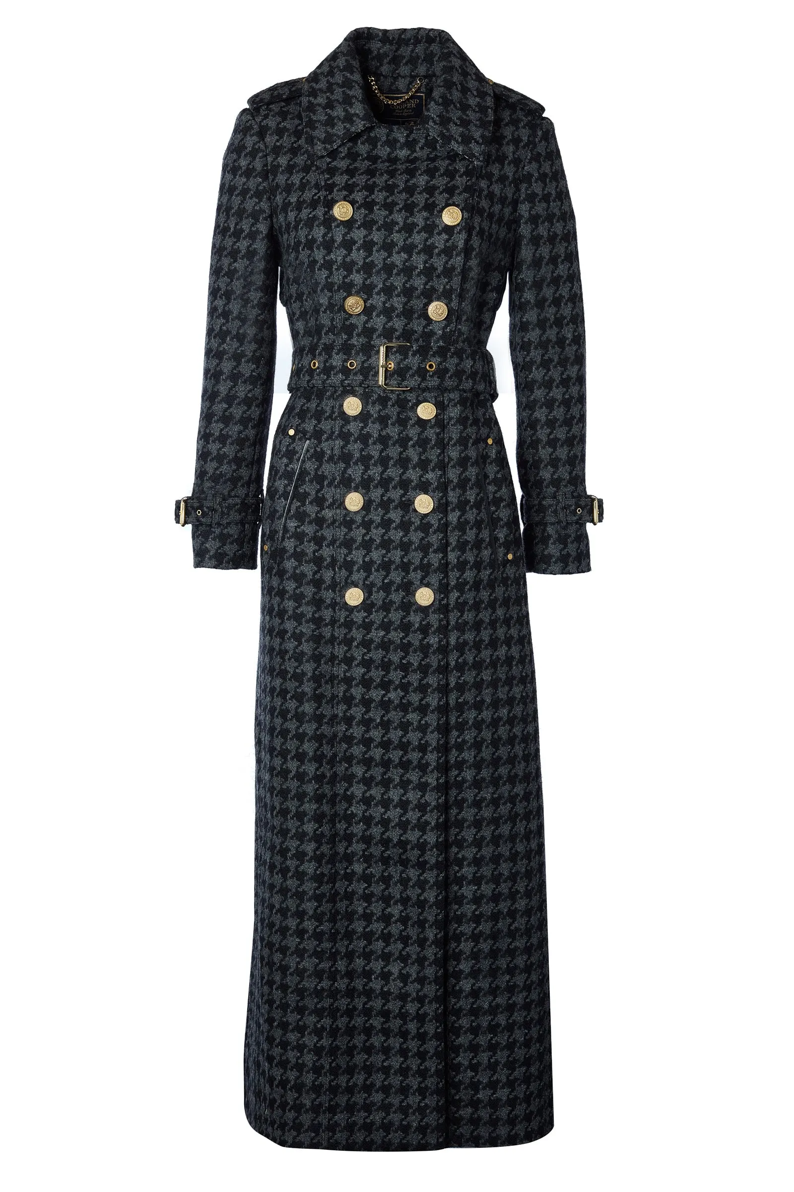 Full Length Chelsea Trench Coat (Large Scale Charcoal Houndstooth)