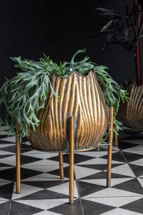 Gold Scallop Planter On Stand